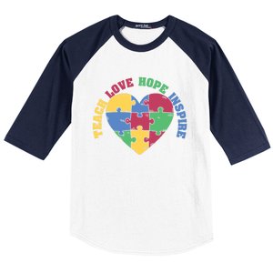 Teach Hope Love Inspire Puzzle Symbol Autism Awareness Gift Baseball Sleeve Shirt