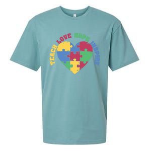 Teach Hope Love Inspire Puzzle Symbol Autism Awareness Gift Sueded Cloud Jersey T-Shirt