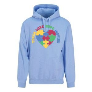 Teach Hope Love Inspire Puzzle Symbol Autism Awareness Gift Unisex Surf Hoodie