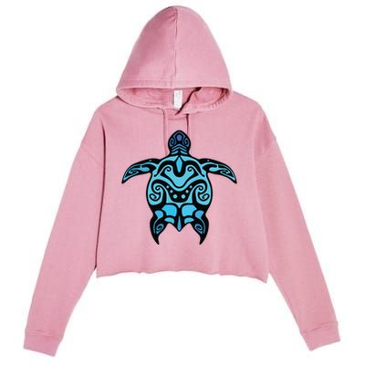 Tribal Hawaiian Maori Sun Sea Turtle 2Sided Crop Fleece Hoodie