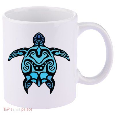 Tribal Hawaiian Maori Sun Sea Turtle 2Sided 11oz C Handle Ceramic Mug