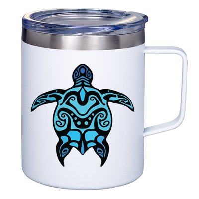 Tribal Hawaiian Maori Sun Sea Turtle 2Sided 12oz Stainless Steel Coffee Mug