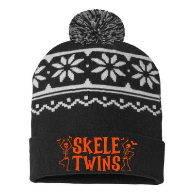 Twins Halloween Matching Skeletwins Funny Dancing Skeletons USA-Made Snowflake Beanie