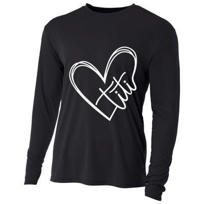 Titi Heart Minimalist Auntie Best Aunt Ever Gift Cooling Performance Long Sleeve Crew