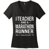 Teacher Half Marathon Funny Running Gift High School Runner Women's V-Neck T-Shirt