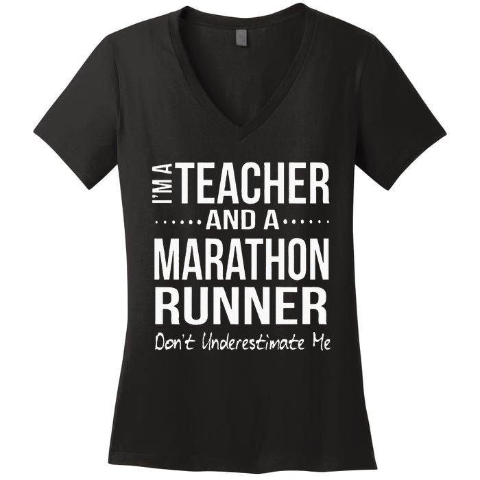 Teacher Half Marathon Funny Running Gift High School Runner Women's V-Neck T-Shirt