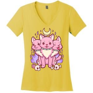 Three Headed Moon Dogs Women's V-Neck T-Shirt