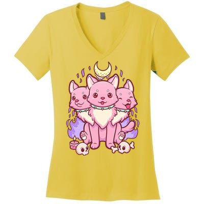 Three Headed Moon Dogs Women's V-Neck T-Shirt