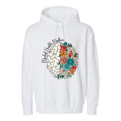 Tal Health Matters Floral Human Brain Inspirational Garment-Dyed Fleece Hoodie