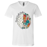 Tal Health Matters Floral Human Brain Inspirational V-Neck T-Shirt