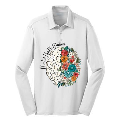 Tal Health Matters Floral Human Brain Inspirational Silk Touch Performance Long Sleeve Polo