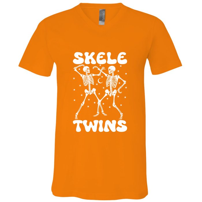 Twins Halloween Matching Skeletwins V-Neck T-Shirt