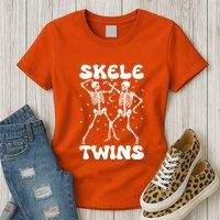 Twins Halloween Matching Skeletwins Womens T-Shirt