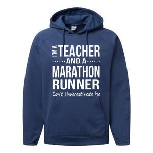 Teacher Half Marathon Funny Running Gift High School Runner Premium Performance Fleece Hoodie