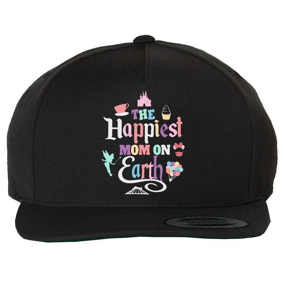 The Happiest Mom On Earth World Family Trip Vacation Wool Snapback Cap