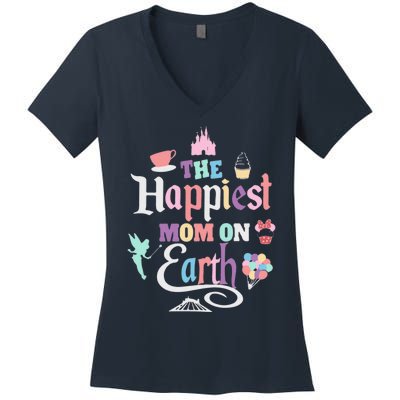 The Happiest Mom On Earth World Family Trip Vacation Women's V-Neck T-Shirt