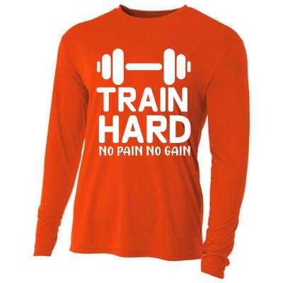 Train Hard No Pain No Gain Gift Funny Gym Workout Gift Cooling Performance Long Sleeve Crew