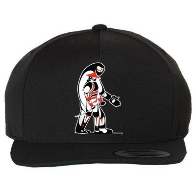 "The Hunter" Native Salish Artwork Hunter and Bigfoot Tribal Wool Snapback Cap