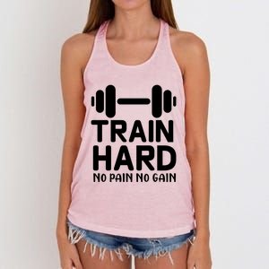 Train Hard No Pain No Gain Gift Motivational Gym Workout Gift Women's Knotted Racerback Tank