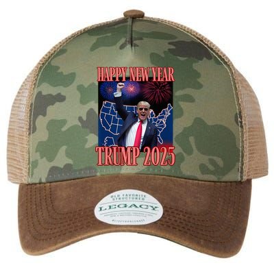 Trump Happy New Year 2025 45 47 Outlaw Won Sarcasm Legacy Tie Dye Trucker Hat
