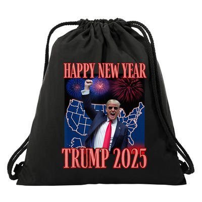 Trump Happy New Year 2025 45 47 Outlaw Won Sarcasm Drawstring Bag