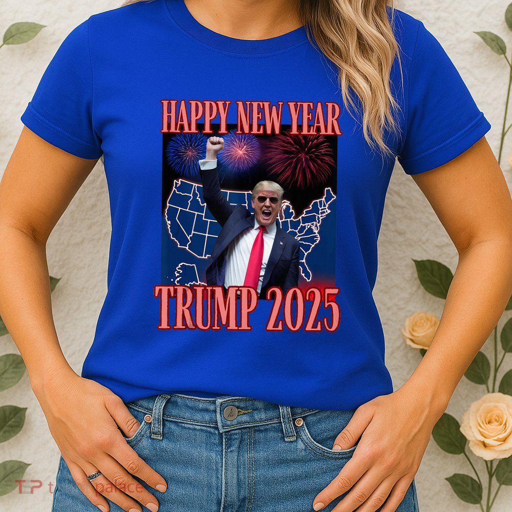 Trump Happy New Year 2025 45 47 Outlaw Won Sarcasm Womens T-Shirt