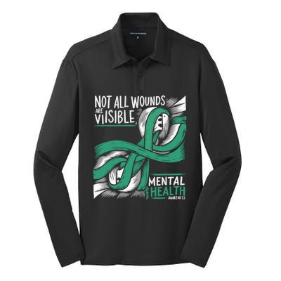 Tal Health Not All Wounds Visible Tal Health Awareness Gift Silk Touch Performance Long Sleeve Polo