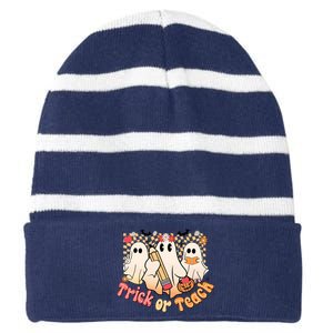 Teacher Halloweentrick Of Teach Striped Beanie with Solid Band