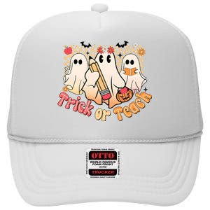 Teacher Halloweentrick Of Teach High Crown Mesh Back Trucker Hat