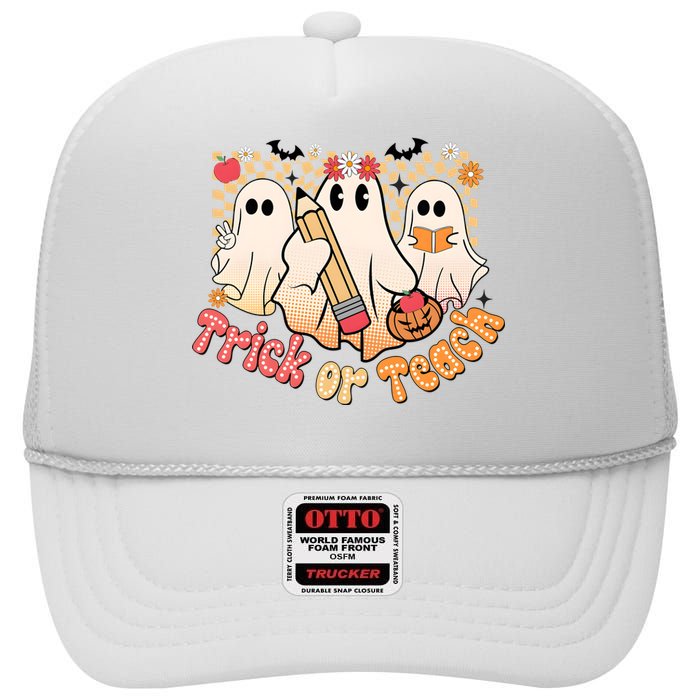 Teacher Halloweentrick Of Teach High Crown Mesh Back Trucker Hat