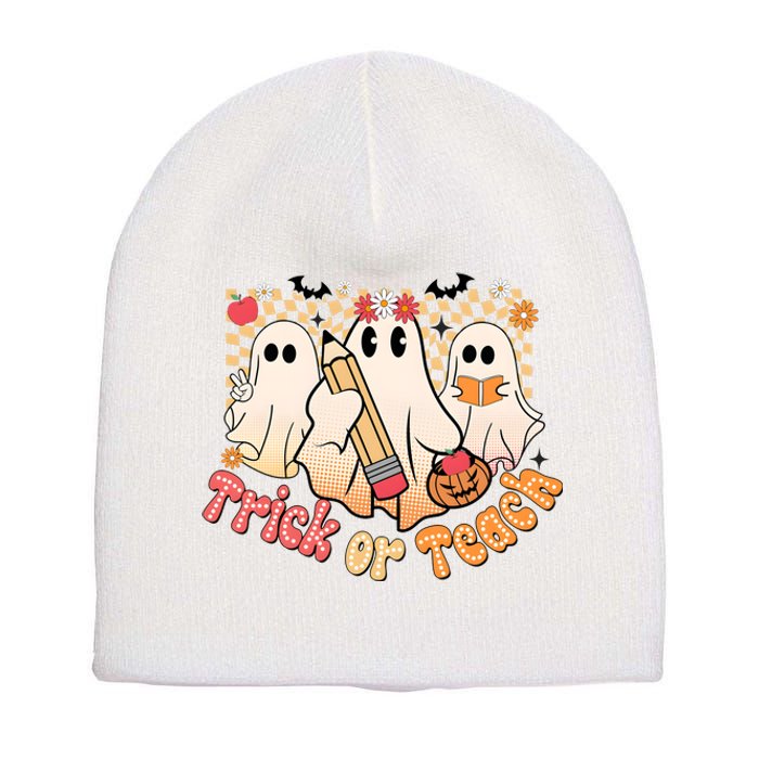 Teacher Halloweentrick Of Teach Short Acrylic Beanie