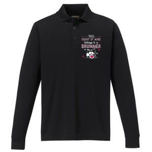 This Heart Of Mine Belongs To A Drummer Valentines Day Cool Gift Performance Long Sleeve Polo