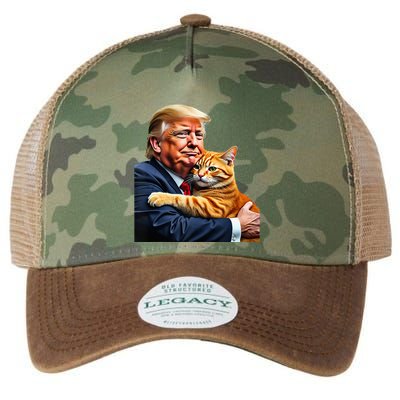 Trump Hugging Orange Cat Funny 2024 Election Meme Graphic Legacy Tie Dye Trucker Hat