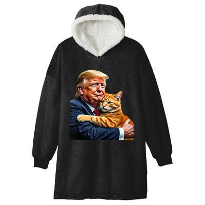 Trump Hugging Orange Cat Funny 2024 Election Meme Graphic Hooded Wearable Blanket