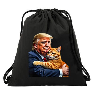 Trump Hugging Orange Cat Funny 2024 Election Meme Graphic Drawstring Bag