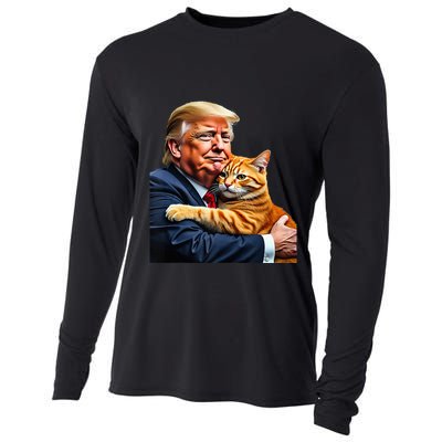 Trump Hugging Orange Cat Funny 2024 Election Meme Graphic Cooling Performance Long Sleeve Crew