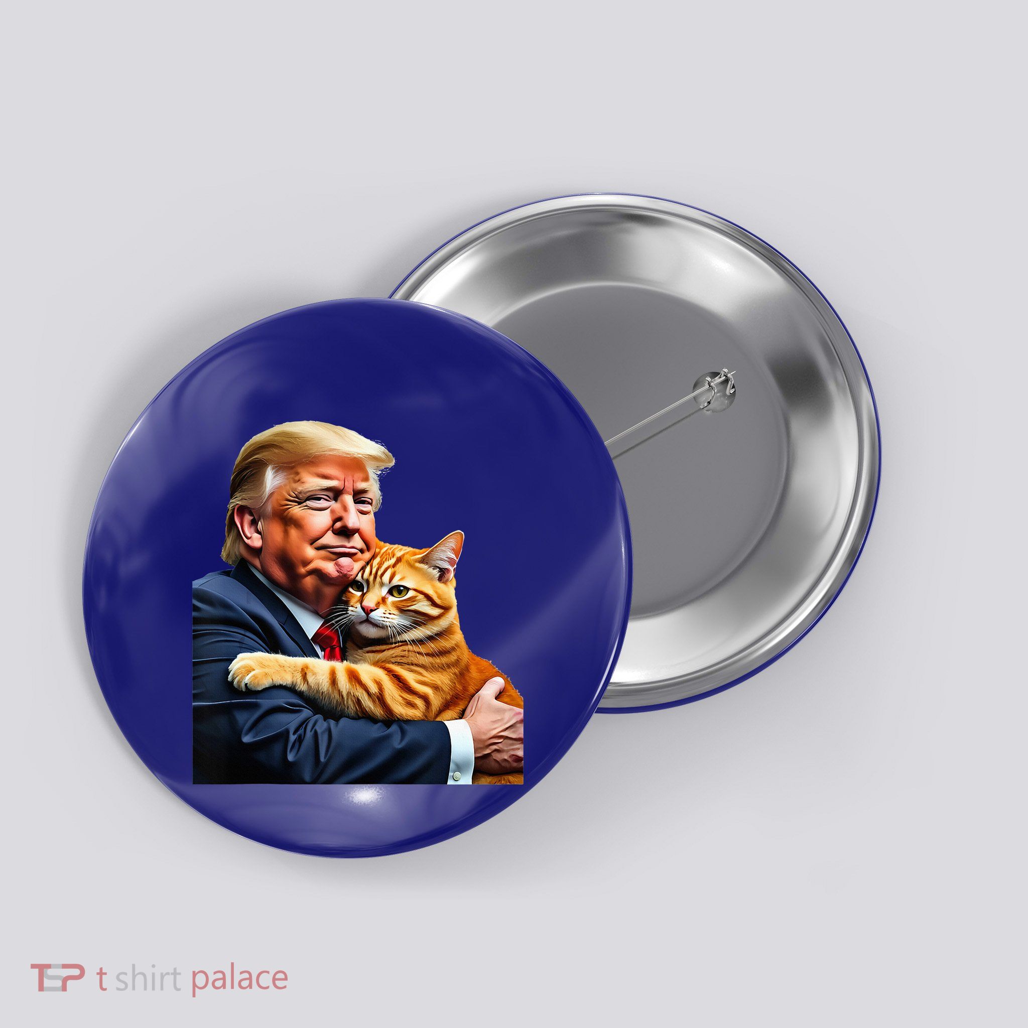 Trump Hugging Orange Cat Funny 2024 Election Meme Graphic Button