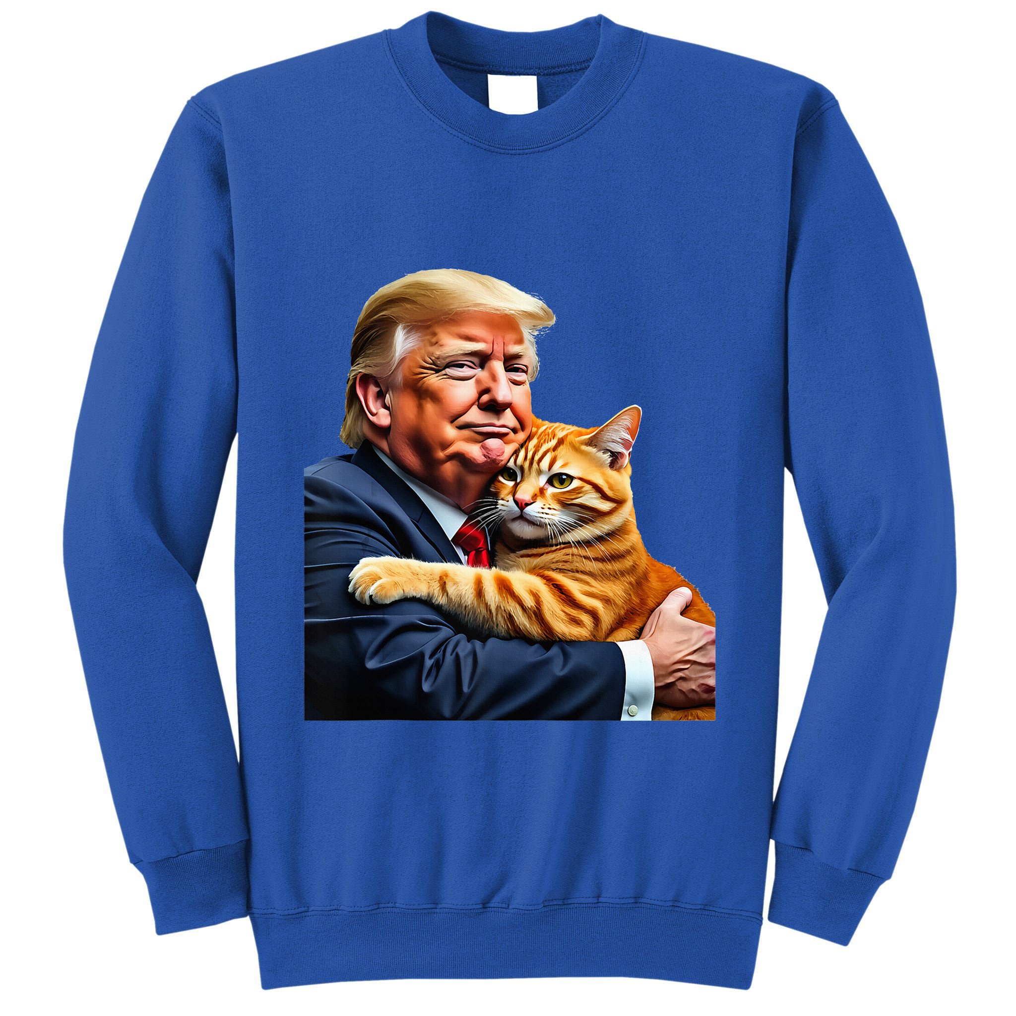 Trump Hugging Orange Cat Funny 2024 Election Meme Graphic Tall Sweatshirt