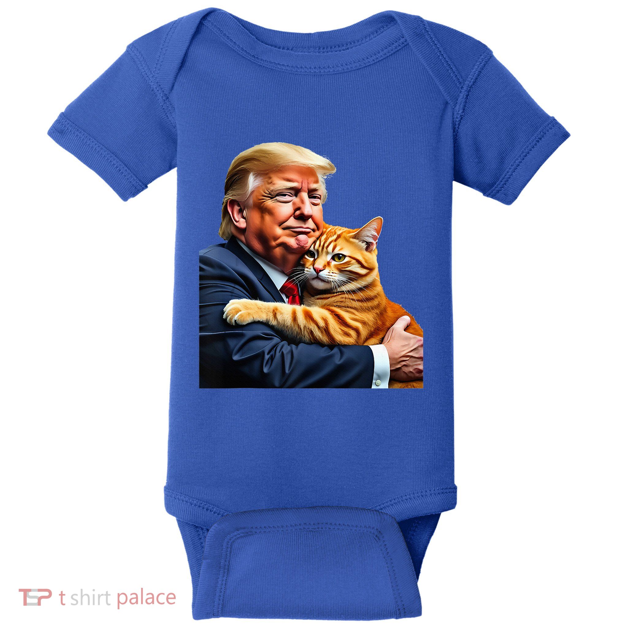 Trump Hugging Orange Cat Funny 2024 Election Meme Graphic Baby Bodysuit