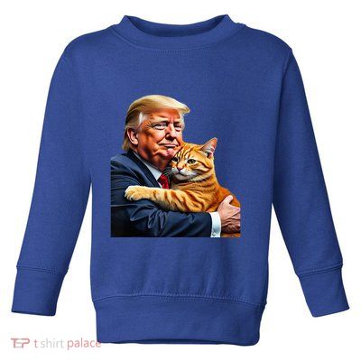 Trump Hugging Orange Cat Funny 2024 Election Meme Graphic Toddler Sweatshirt