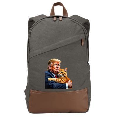 Trump Hugging Orange Cat Funny 2024 Election Meme Graphic Cotton Canvas Backpack