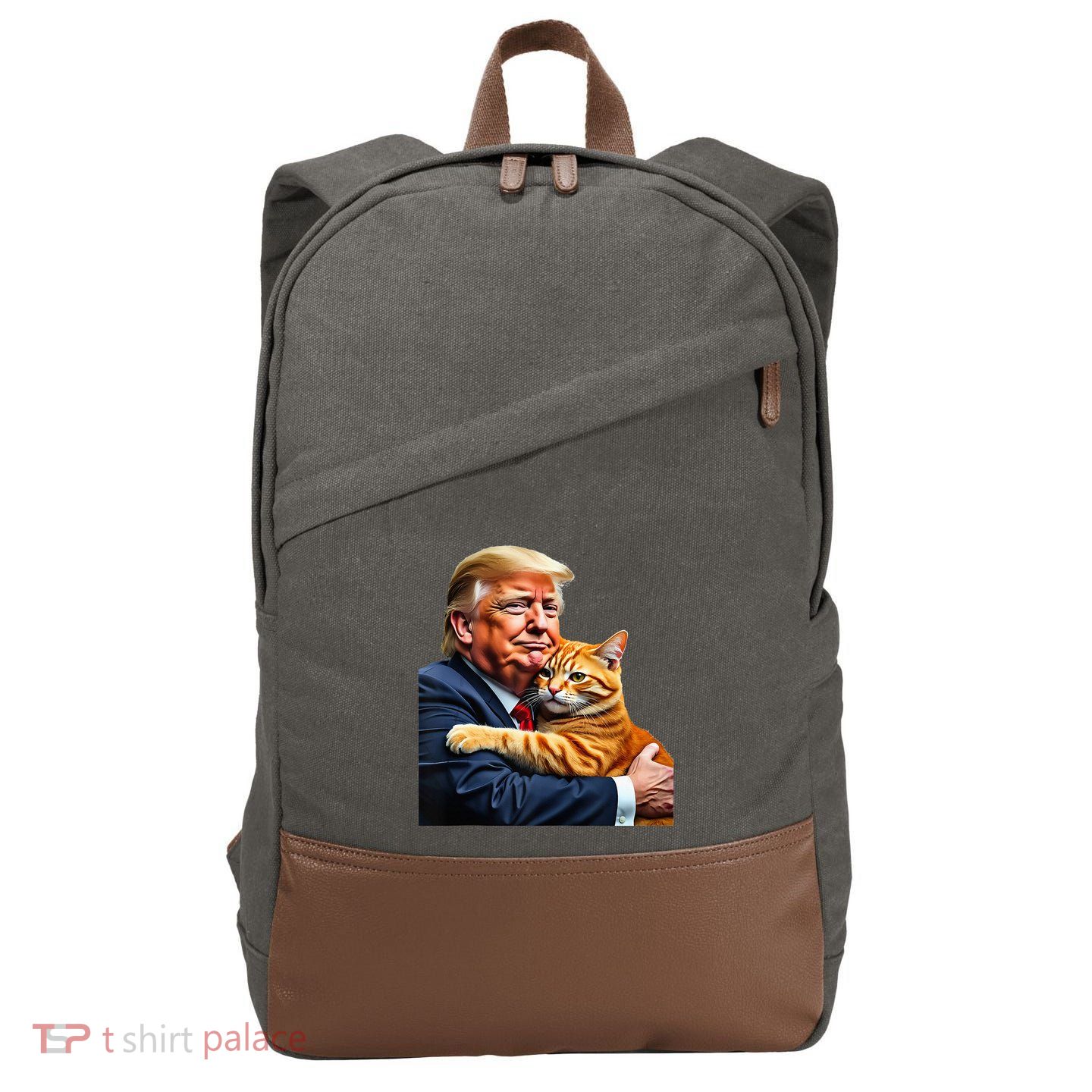 Trump Hugging Orange Cat Funny 2024 Election Meme Graphic Cotton Canvas Backpack
