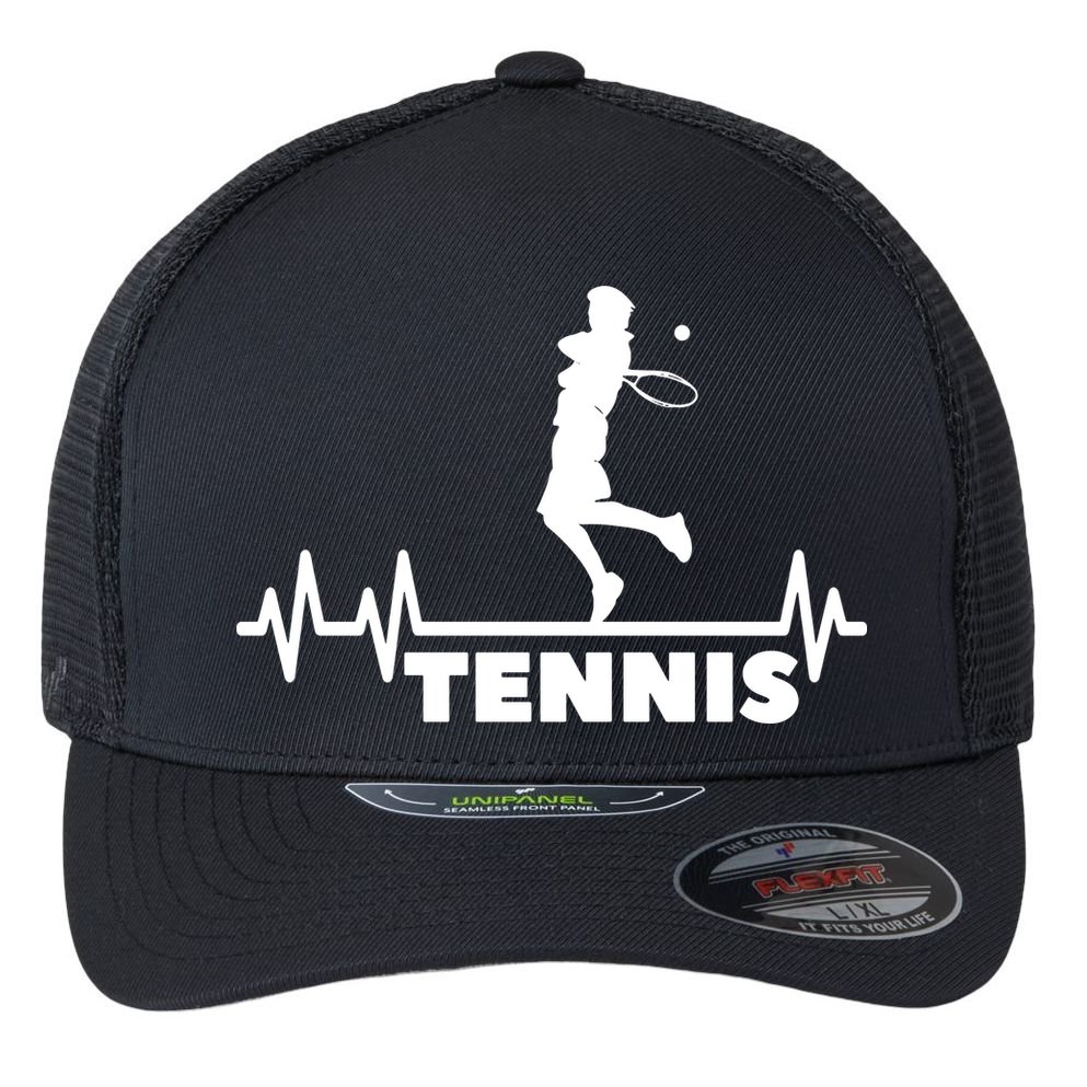 Tennis Heartbeat Pulse Tennis Player Athlete Flexfit Unipanel Trucker Cap