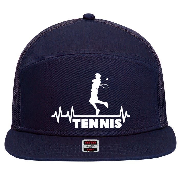 Tennis Heartbeat Pulse Tennis Player Athlete 7 Panel Mesh Trucker Snapback Hat