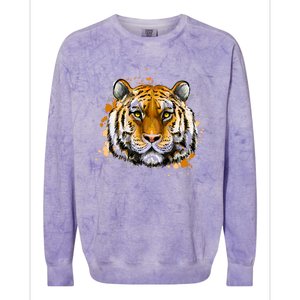 Tiger Head Portrait Colorblast Crewneck Sweatshirt