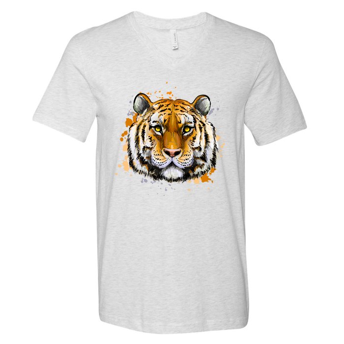 Tiger Head Portrait V-Neck T-Shirt