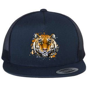 Tiger Head Portrait Flat Bill Trucker Hat