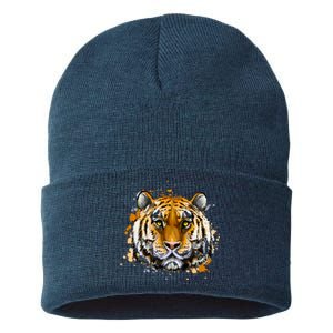 Tiger Head Portrait Sustainable Knit Beanie