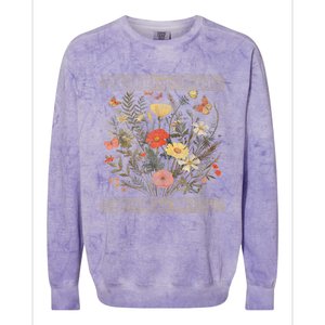 The Horrors Persist But So Do I Humor Funny Flower Design Colorblast Crewneck Sweatshirt