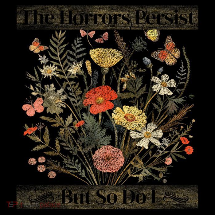 The Horrors Persist But So Do I Humor Funny Flower Design Tall T-Shirt